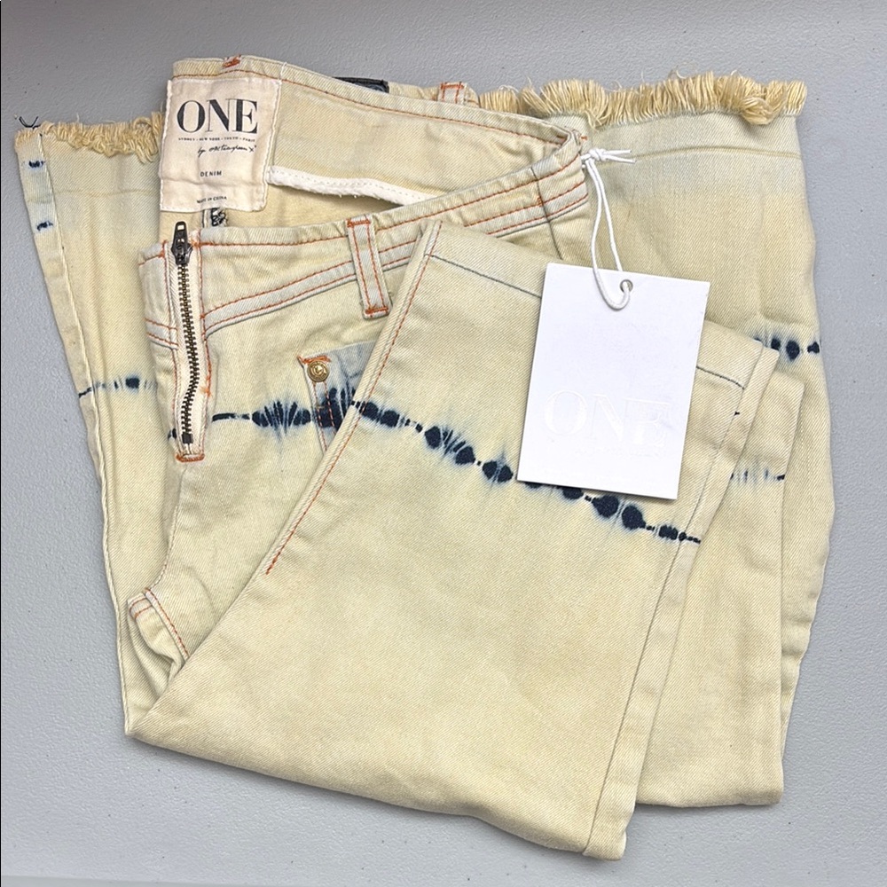 One Teaspoon Cream Tie-Dye Flare Jeans - Picture 3 of 4